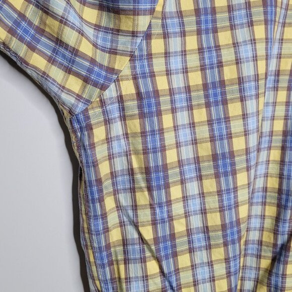 BORN cotton Yellow blue Purple grid plaid Collared button up Mens size XL - Picture 3 of 8